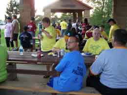 players at picnic table